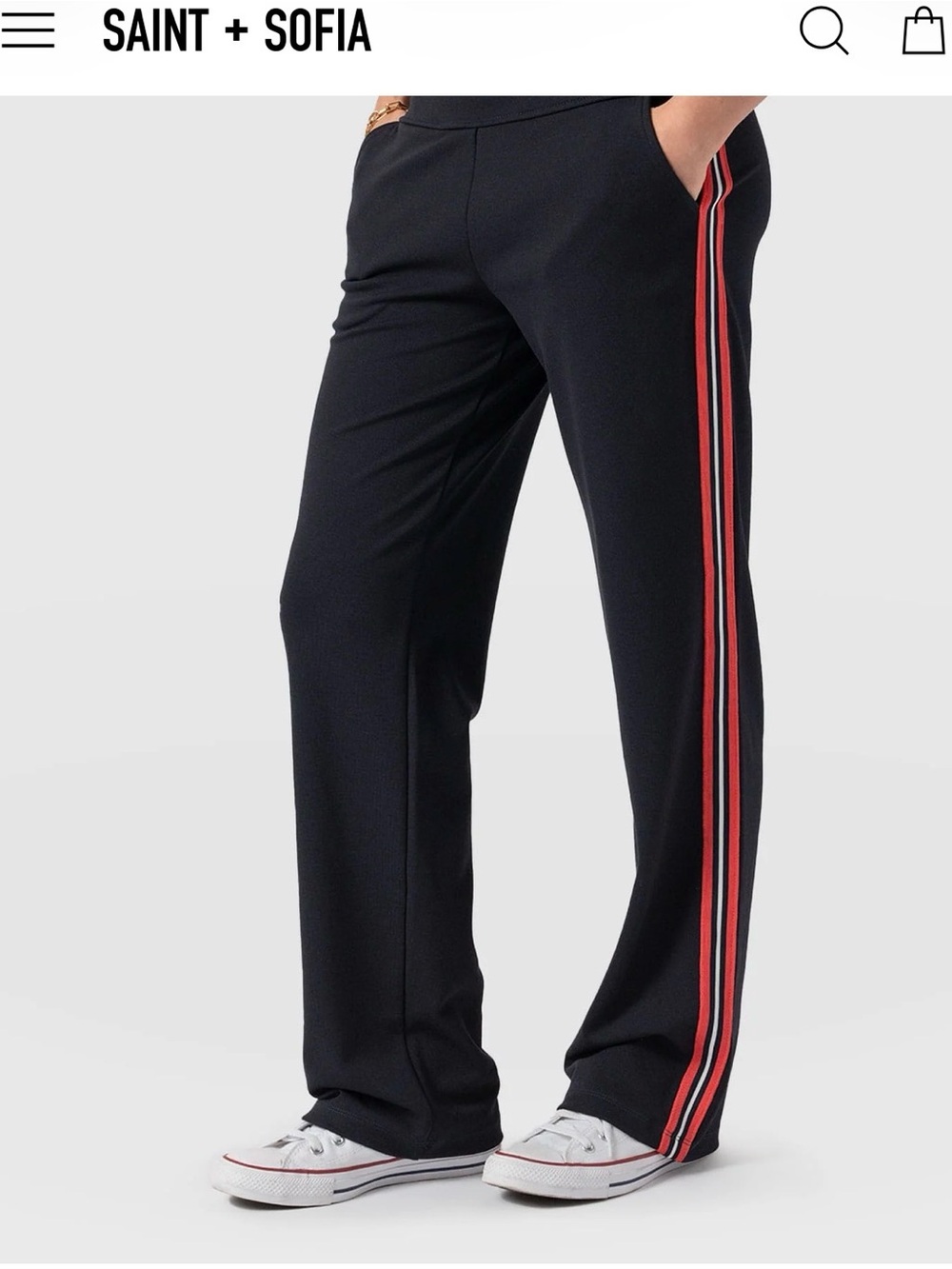 NWT Saint + Sofia Black Side-Stripe Womenβs Pants with Red Stripe Size Medium